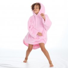 18C815: Older Girls Plain Pink Over Sized Snuggle Hoodie With Borg Lined Hood (One Size - 7-13 Years)